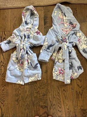 Joules Light Blue Floral Hooded Fleece Robe for Kids